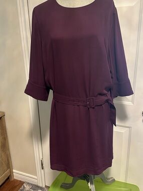 Addition Elle Deep Plum Belted Midi Dress